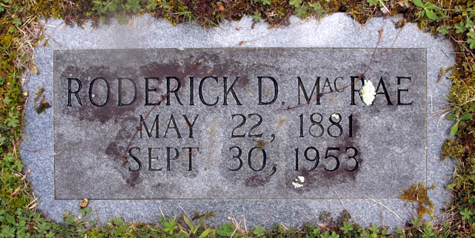 Photo of headstones/Roderick D MacRae died 1953 MI Newland Cemetery North Carolina